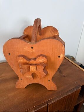 Wooden Heart Basket with Carved Bow